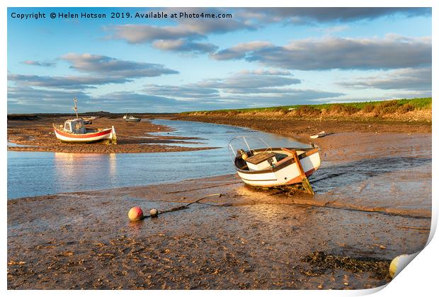 Boats on the river estuary at Burnham Overy Staith Print by Helen Hotson
