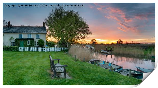 Stunning sunset over moorings at West Somerton Print by Helen Hotson