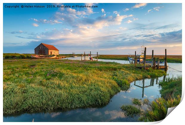 The picturesque old harbour at Thornham in Norfolk Print by Helen Hotson