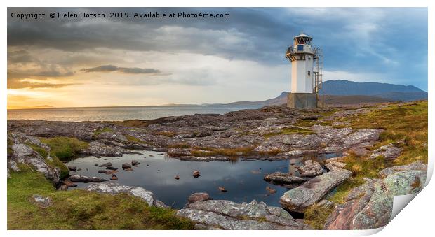 Rhue Lighthouse near Ullapool in Scotland Print by Helen Hotson