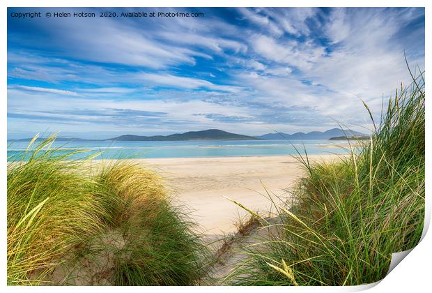 Sand dunes at Seilebost beach on the Isle of Harri Print by Helen Hotson