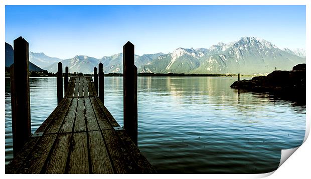Pier on Lake Geneva Print by Olavs Silis
