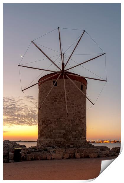 Rhodes Windmill at Sunrise Print by Antony McAulay