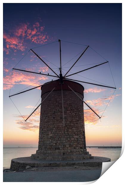 Rhodes Windmill Facade at Dawn Print by Antony McAulay