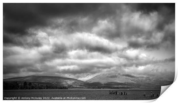 Scotland Loch Lomond Dramatic Panorama BW Print by Antony McAulay