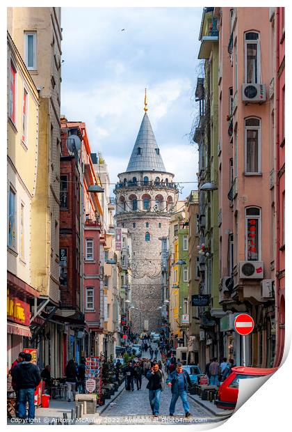 Istanbul Galata Tower Street View Print by Antony McAulay