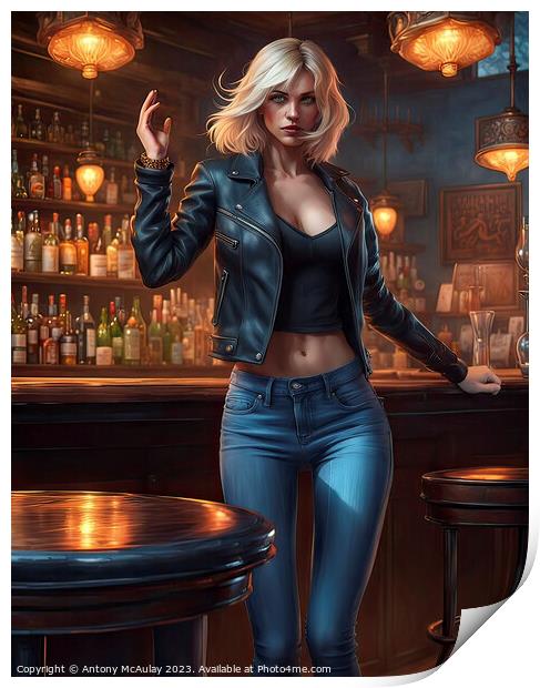 AI Generated Blonde Girl in a Bar. Print by Antony McAulay