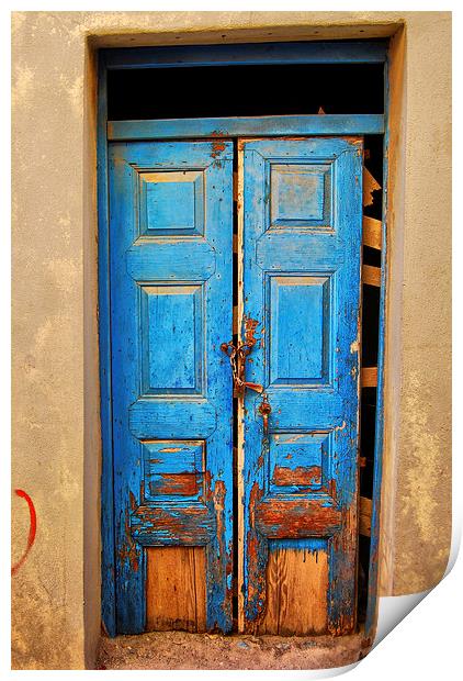 worn down blue door Print by Antony McAulay