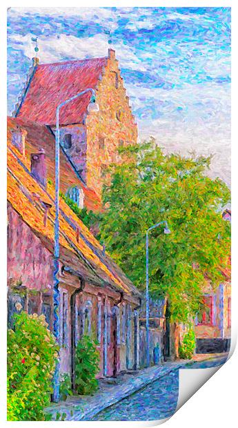 Simrishamn Street Scene Digital Painting Print by Antony McAulay
