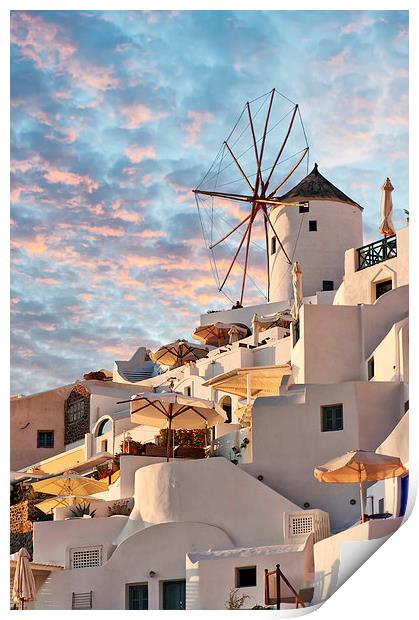 Santorini Windmill at Oia Print by Antony McAulay