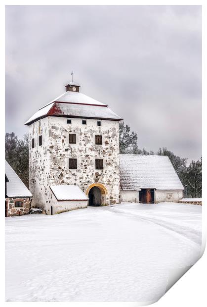 Hovdala Castle Courtyard in Winter Print by Antony McAulay