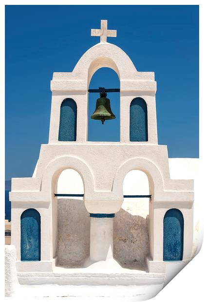 Santorini Belltower in Oia Print by Antony McAulay