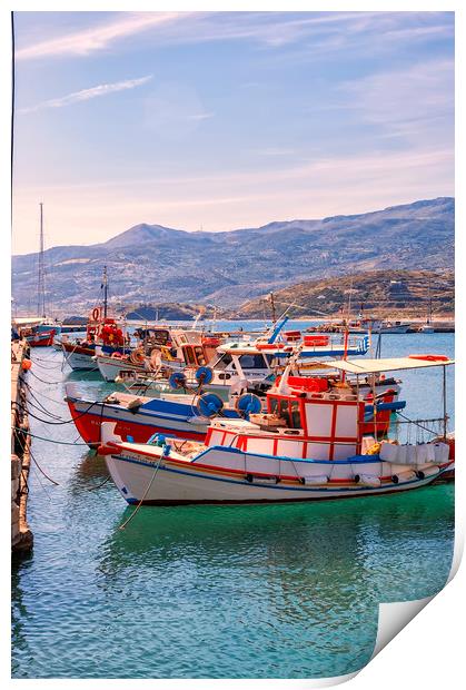 Sitia Seafront berthed boats Print by Antony McAulay