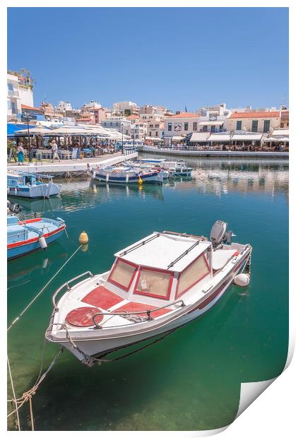 Agios Nikolaos Boat in Lagoon Print by Antony McAulay