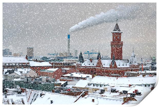Helsingborg Cityscape in Winter Weather Print by Antony McAulay