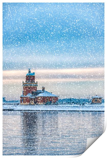 Helsingborg Lighthouse Winter Weather Print by Antony McAulay