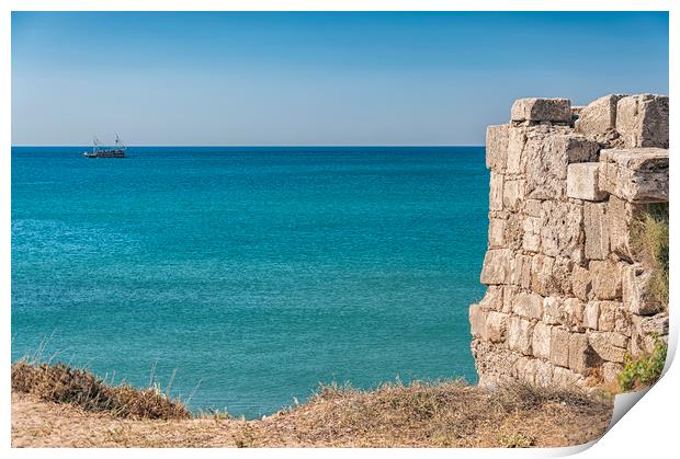 Side Ancient City Wall By The Sea Print by Antony McAulay