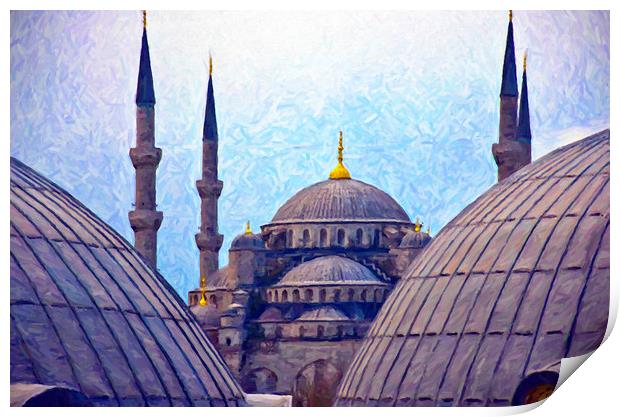 Blue Mosque From Hagia Sophia Digital Painting Print by Antony McAulay