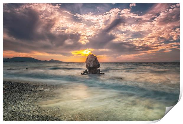 Rhodes Kato Petres Beach and Solitary Rock Print by Antony McAulay