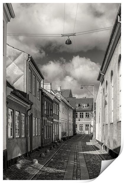 Helsingor Narrow Street in Black and White Print by Antony McAulay