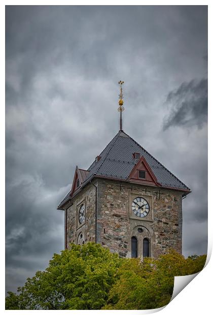 Trondheim Var Frue Church Clock Tower Print by Antony McAulay