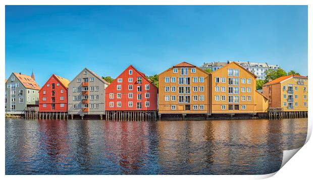 Trondheim River Nidelva Dockside Warehouse Reflect Print by Antony McAulay
