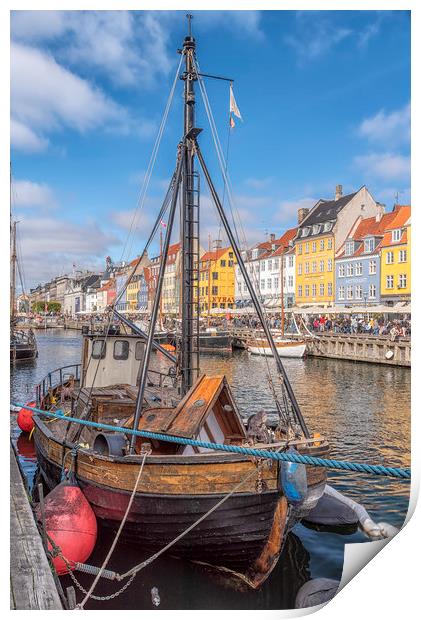 Copenhagen Nyhavn Foreground Fishing Boat Print by Antony McAulay