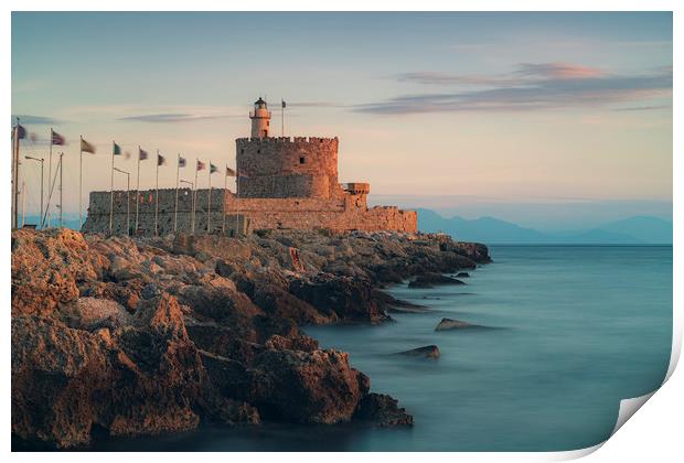Rhodes Fort of Saint Nicholas at Sunrise Print by Antony McAulay