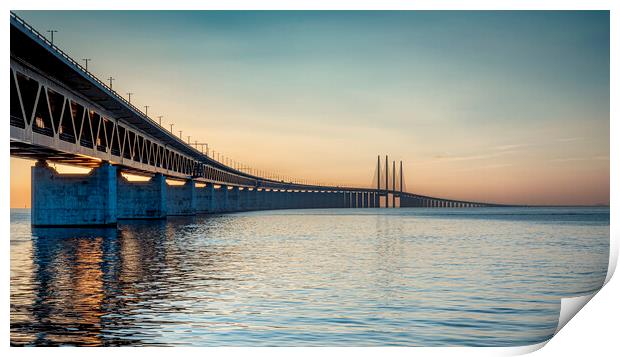 Oresunds Bridge at Sunset Panorama Print by Antony McAulay