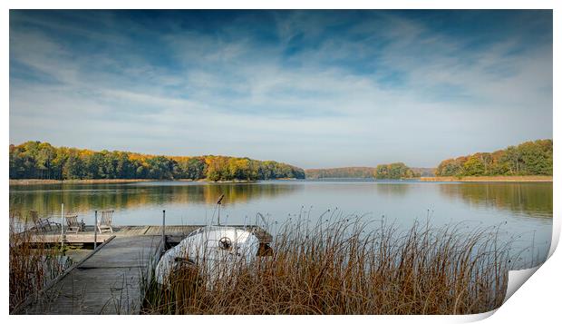 Autumn Lake Panorama at Pier Print by Antony McAulay