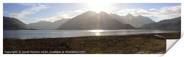 The Five Sisters of Kintail across Loch Duich Print by David Morton