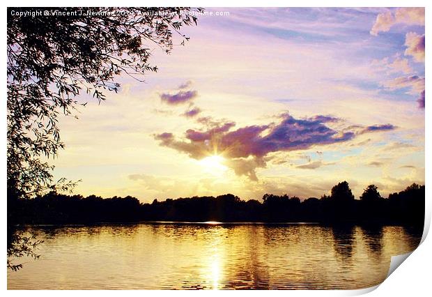  Sunset Over U.E.A Lake, Norwich, England Print by Vincent J. Newman