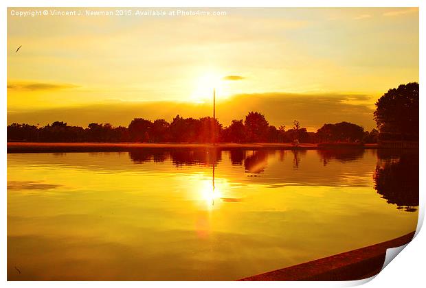 Sun Going Down Over Eaton Park Lake Print by Vincent J. Newman