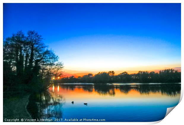 Sunset at Whitlingham Lake, Norwich, U.K  Print by Vincent J. Newman