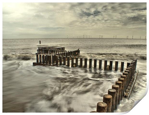 Caister Beach Sea Defences Print by Steve Hardiman