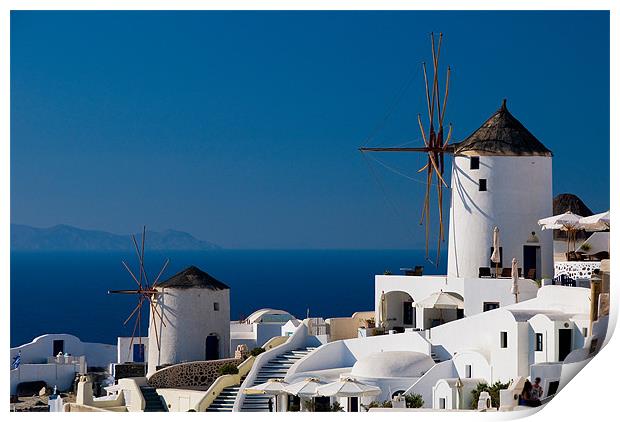 Windmills Of Oia Print by Mark Robson