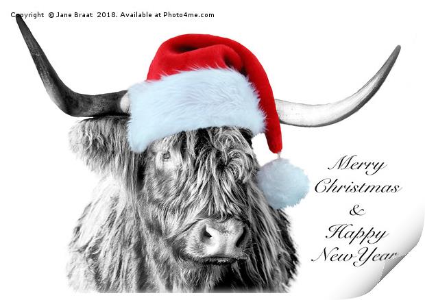 Festive Highland Cow Print by Jane Braat