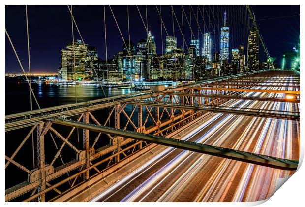 Brooklyn Bridge New York City At Night Print by Chris Curry