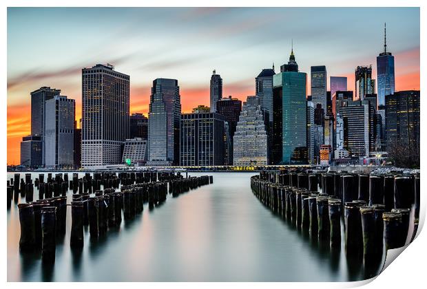 New York Sunset Over The Manhattan Skyline Print by Chris Curry