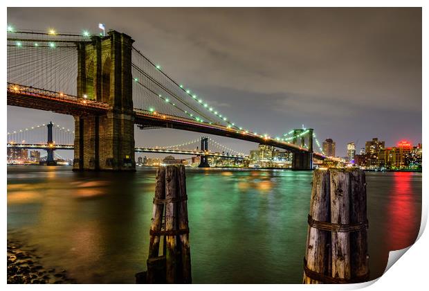Brooklyn Bridge and Manhattan Bridge New York Print by Chris Curry