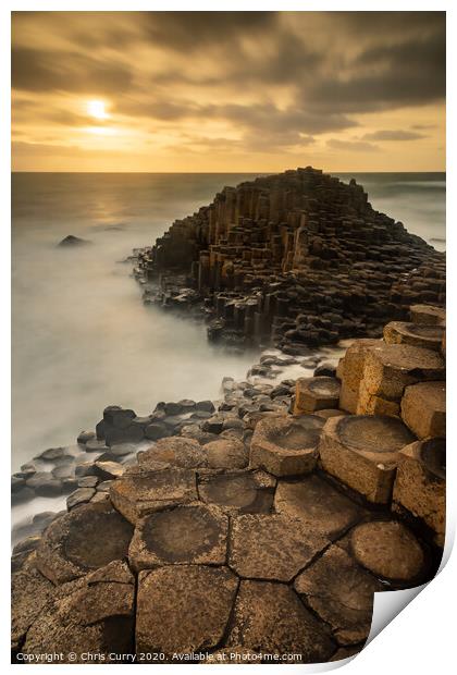 Giants Causeway Sunset Northern Ireland County Antrim Coast Print by Chris Curry