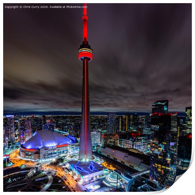 Toronto Skyline At Night CN Tower Ontario Canada Print by Chris Curry