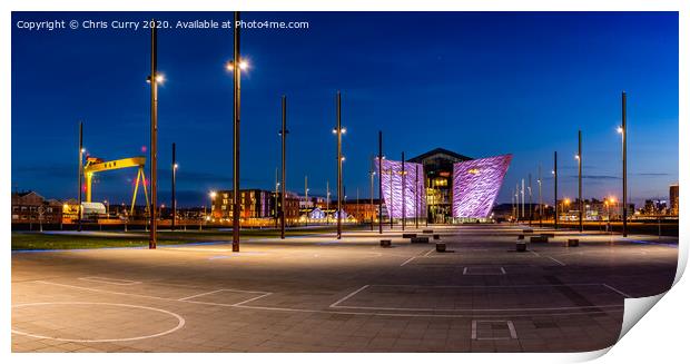 Titanic Belfast Harland and Wolff Cranes At Night Northern Ireland Print by Chris Curry