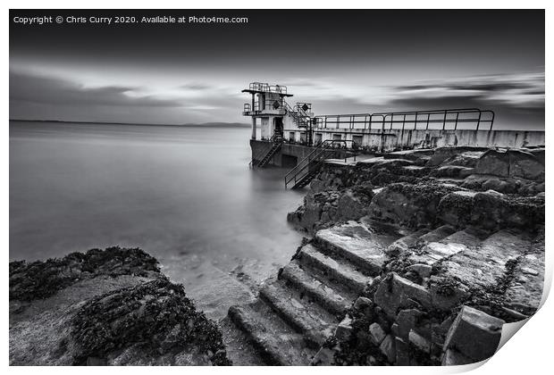 Blackrock Diving Tower Salthill Galway Ireland Black and White Seascape Print by Chris Curry