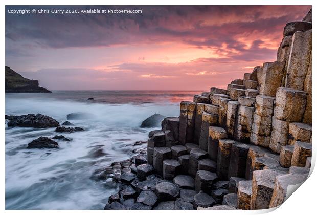 Firey Sunset Giants Causeway County Antrim Northern Ireland Print by Chris Curry