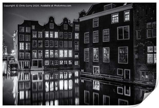 Amsterdam Black and White Canal Houses Print by Chris Curry