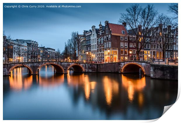 Amsterdam City Lights At Twilight Keizersgracht Canal Print by Chris Curry