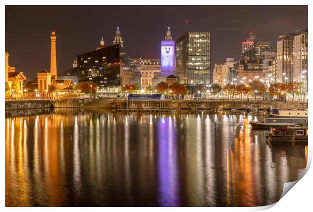 Salthouse Dock, Liverpool at Night Print by Dave Wood