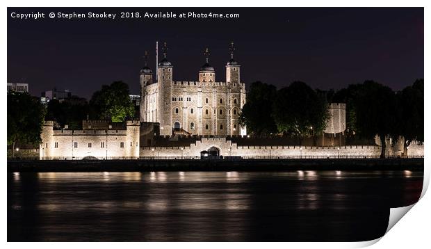 Night Falls over the Tower of London and Thames  Print by Stephen Stookey