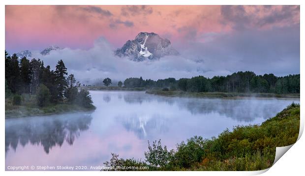Sunrise Reflections at Oxbow Bend Print by Stephen Stookey
